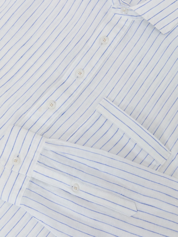 Reiss Airforce Blue/White Stripe Plymouth Linen Pinstripe Half-Button Shirt Regular-Fit - Image 6 of 6