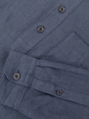 Reiss Denim Blue Trident Linen Grandad-Collar Half-Button Shirt Regular-Fit - Image 6 of 6