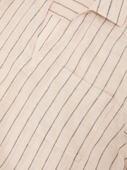 Reiss Oatmeal Brown Quest Linen Pinstripe Open-Collar Shirt - Image 6 of 6