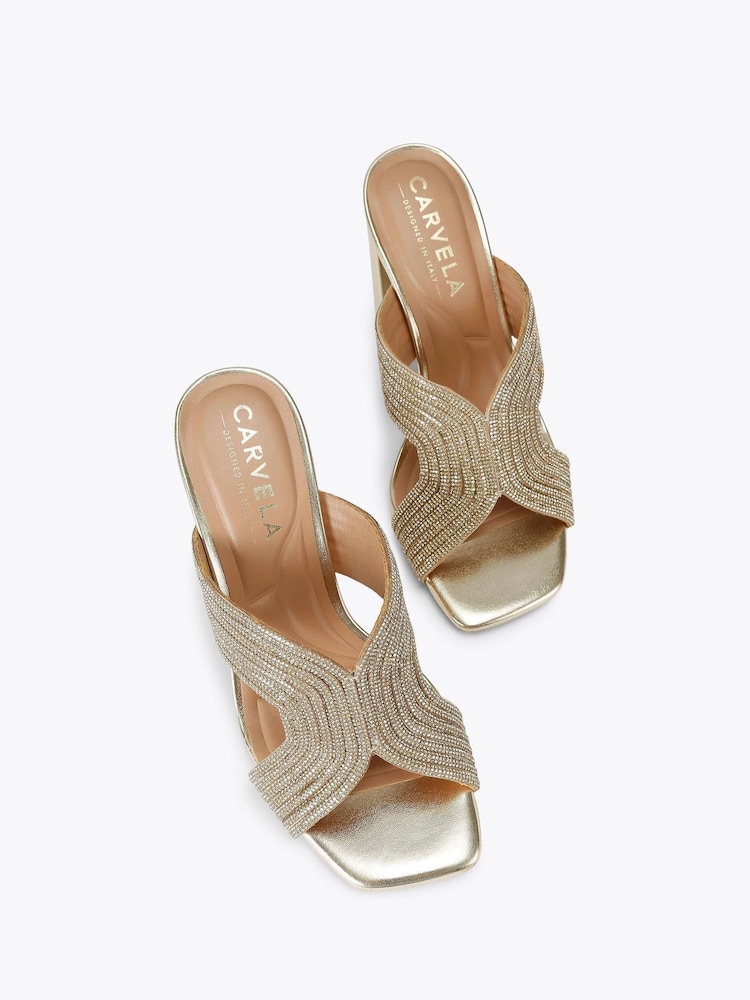 Carvela Gold Paparazzi Block Sandals - Image 2 of 4