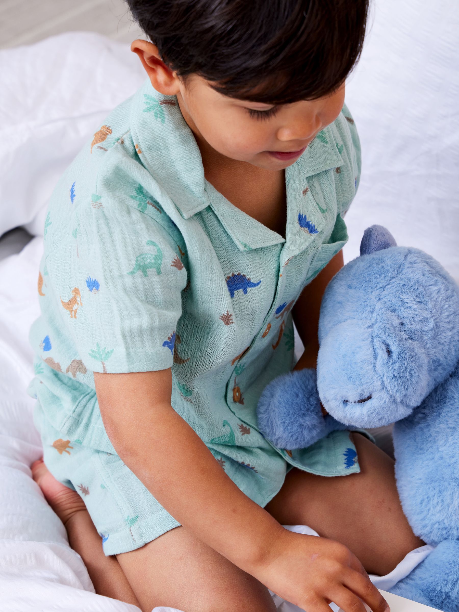 Jojo Maman Bébé Blue Dino Woven Print Pyjamas