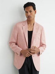 Reiss Plum Pink Atlantic Tailored-Fit Linen-Twill Single-Breasted Blazer - Image 1 of 7