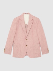 Reiss Plum Pink Atlantic Tailored-Fit Linen-Twill Single-Breasted Blazer - Image 2 of 7