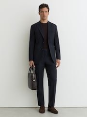 Reiss Navy Promise Wool-Blend Classic-Fit Suit Trousers - Image 1 of 6