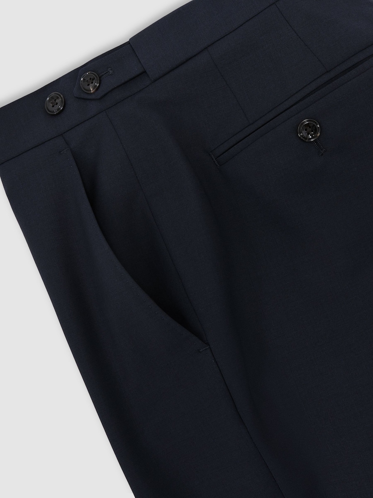 Reiss Navy Promise Wool-Blend Classic-Fit Suit Trousers - Image 6 of 6