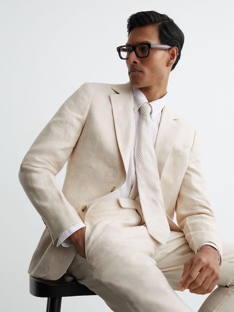 Reiss Stone Atlantic Linen-Twill Single-Breasted Tailored-Fit Blazer - Image 1 of 8