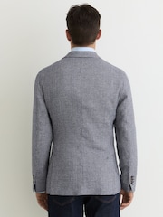 Reiss Navy Piccolino Houndstooth Single-Breasted Blazer Cotton-Blend Tailored-Fit - Image 5 of 7