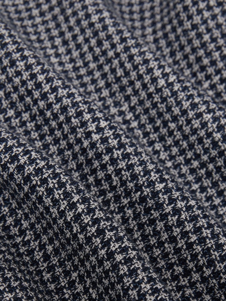 Reiss Navy Piccolino Houndstooth Single-Breasted Blazer Cotton-Blend Tailored-Fit - Image 7 of 7