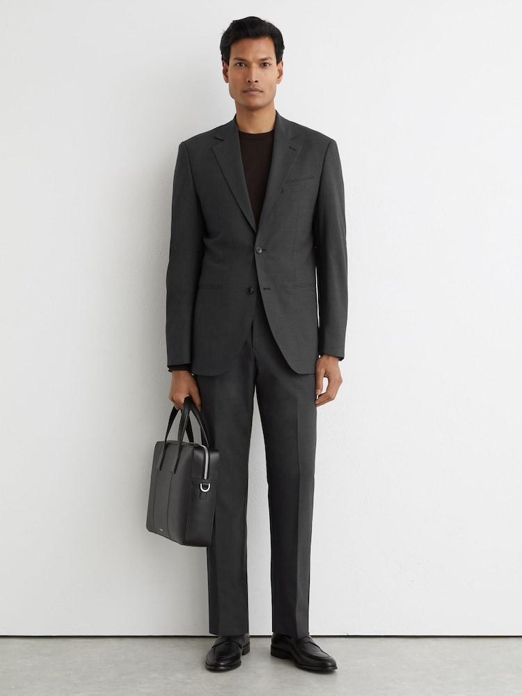 Reiss Grey Promise Wool-Blend Classic-Fit Suit Trousers - Image 1 of 7