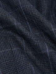 Reiss Navy Adoro Linen Check Double-Breasted Tailored-Fit Blazer - Image 8 of 8