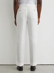 Reiss White Atlantic Linen-Twill Tailored-Fit Suit Trousers - Image 6 of 7