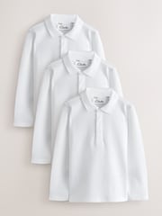 Clarks White Long Sleeve School Polo Shirts 3 Pack - Image 1 of 5