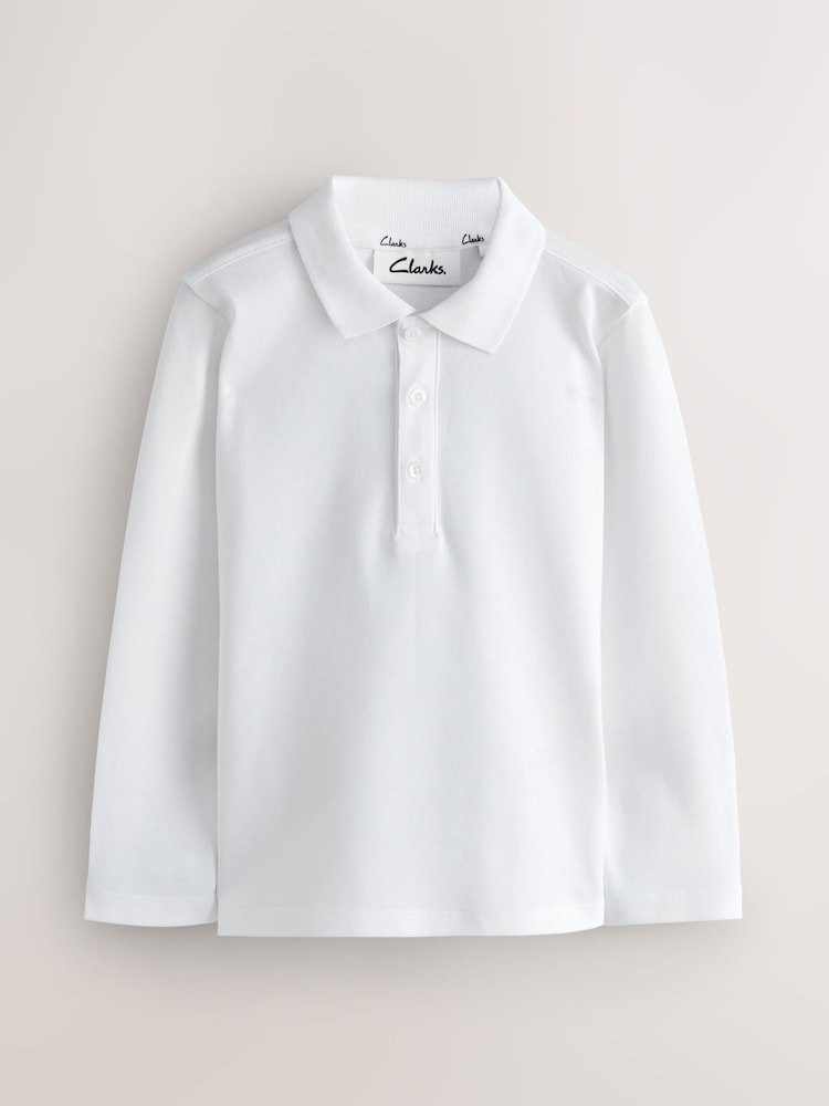 Clarks White Long Sleeve School Polo Shirts 3 Pack - Image 2 of 5