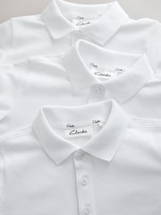 Clarks White Long Sleeve School Polo Shirts 3 Pack - Image 4 of 5