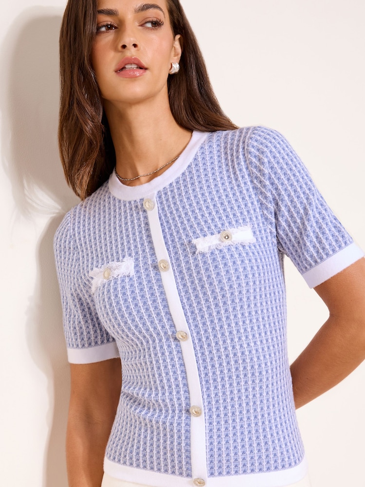 蓝色印花 - Lipsy 带扣短袖针织上衣 - 4的图像1｝