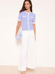 蓝色印花 - Lipsy 带扣短袖针织上衣 - 4的图像2｝