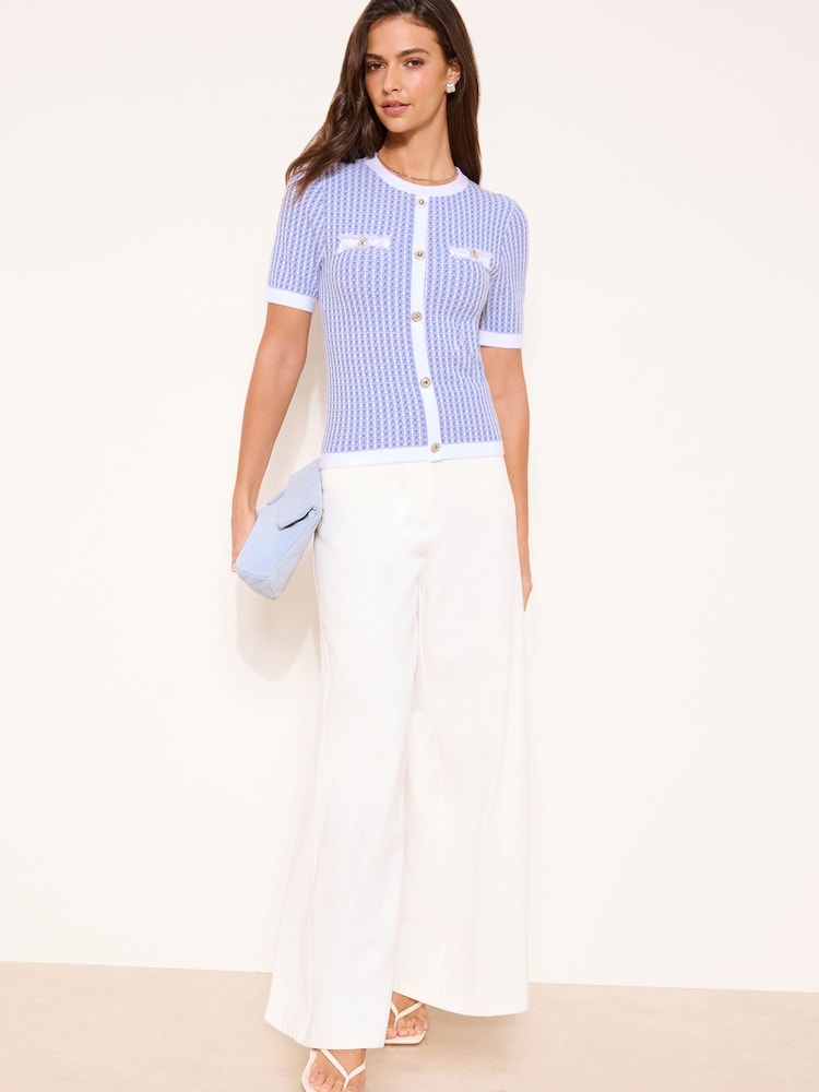 蓝色印花 - Lipsy 带扣短袖针织上衣 - 4的图像2｝