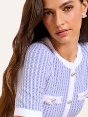 蓝色印花 - Lipsy 带扣短袖针织上衣 - 4的图像3｝