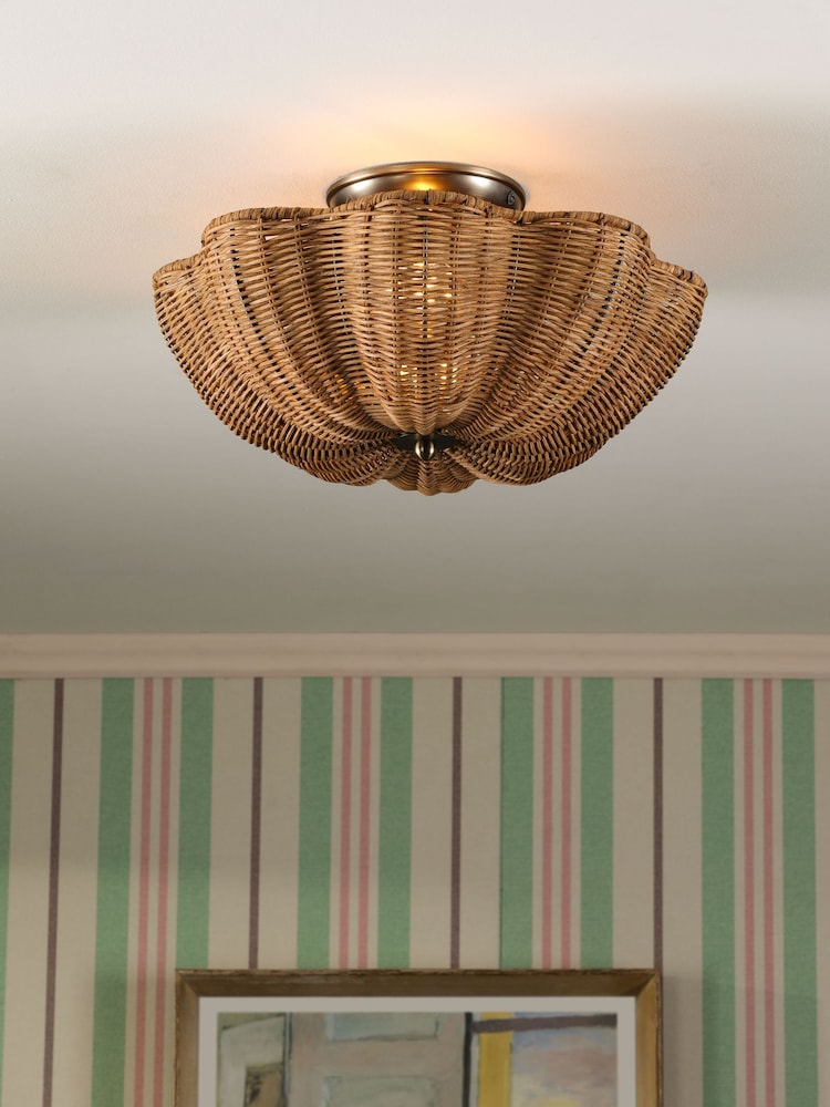 Joules Brown Braywick 2 Light Rattan Flush Ceiling Light - Image 1 of 7 Joules Brown Braywick 2 Light Rattan Flush Ceiling Light - Image 1 of 7