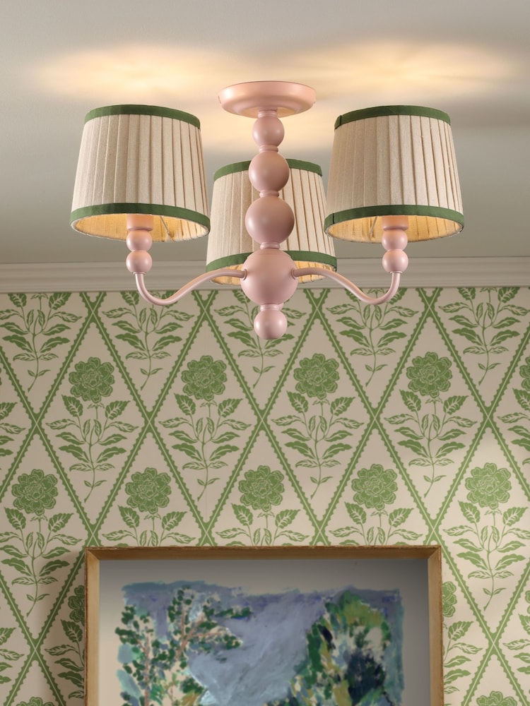 Joules Pink Harewood 3 Light Semi Flush Ceiling Light - Image 1 of 6