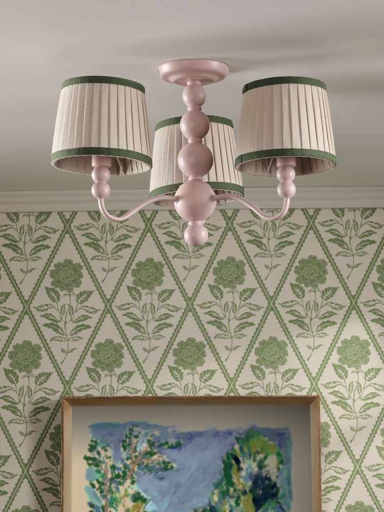 Joules Pink Harewood 3 Light Semi Flush Ceiling Light - Image 2 of 6