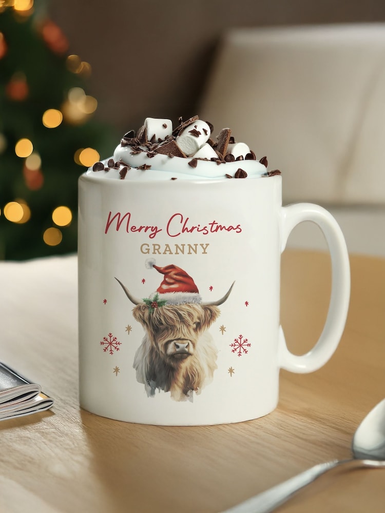 PMC Personalised Highland Cow Christmas Mug - Image 1 of 3 PMC Personalised Highland Cow Christmas Mug - Image 1 of 3