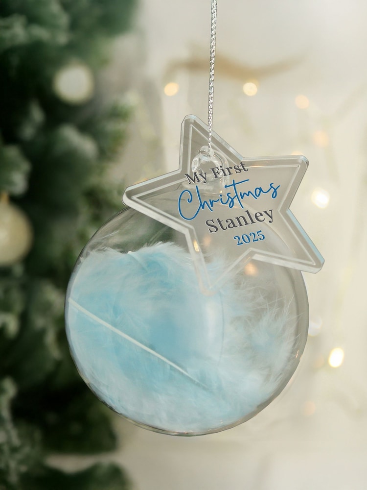 PMC Personalised My 1st Christmas Feather Bauble - Image 1 of 3 PMC Personalised My 1st Christmas Feather Bauble - Image 1 of 3