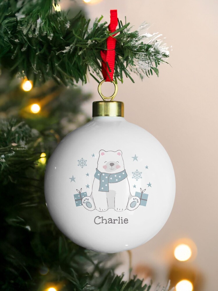 PMC Personalised Polar Bear Christmas Bauble - Image 1 of 3 PMC Personalised Polar Bear Christmas Bauble - Image 1 of 3