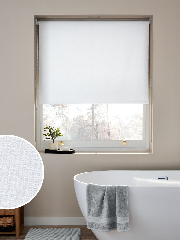 White Ready Made Printed Texture Moisture Resistant Roller Blinds - Image 1 of 7