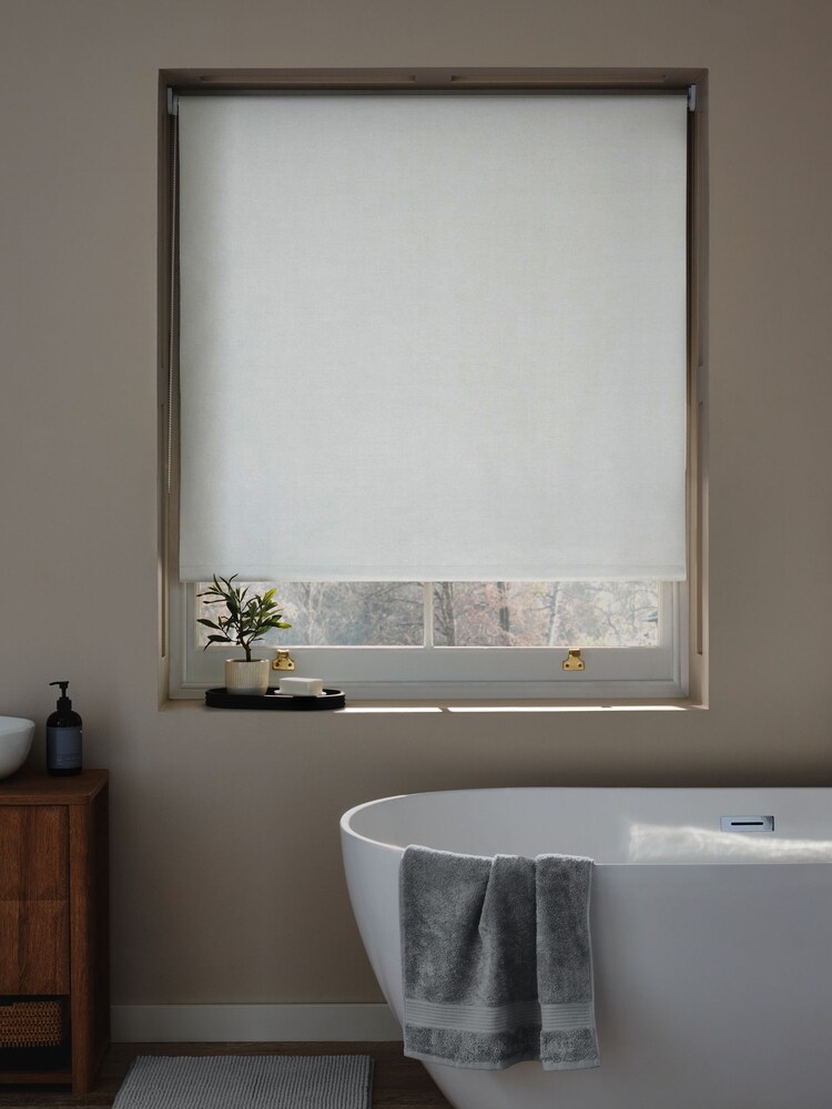 White Ready Made Printed Texture Moisture Resistant Roller Blinds - Image 2 of 7