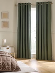 Sage Green Premium Cotton Sateen Blackout Thermal Eyelet Curtains - Image 1 of 2