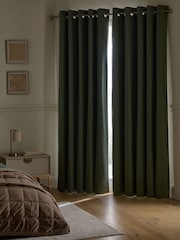 Sage Green Premium Cotton Sateen Blackout Thermal Eyelet Curtains - Image 2 of 2