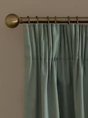 Sage Green Premium Cotton Sateen Blackout Thermal Pencil Pleat Curtains - Image 1 of 5