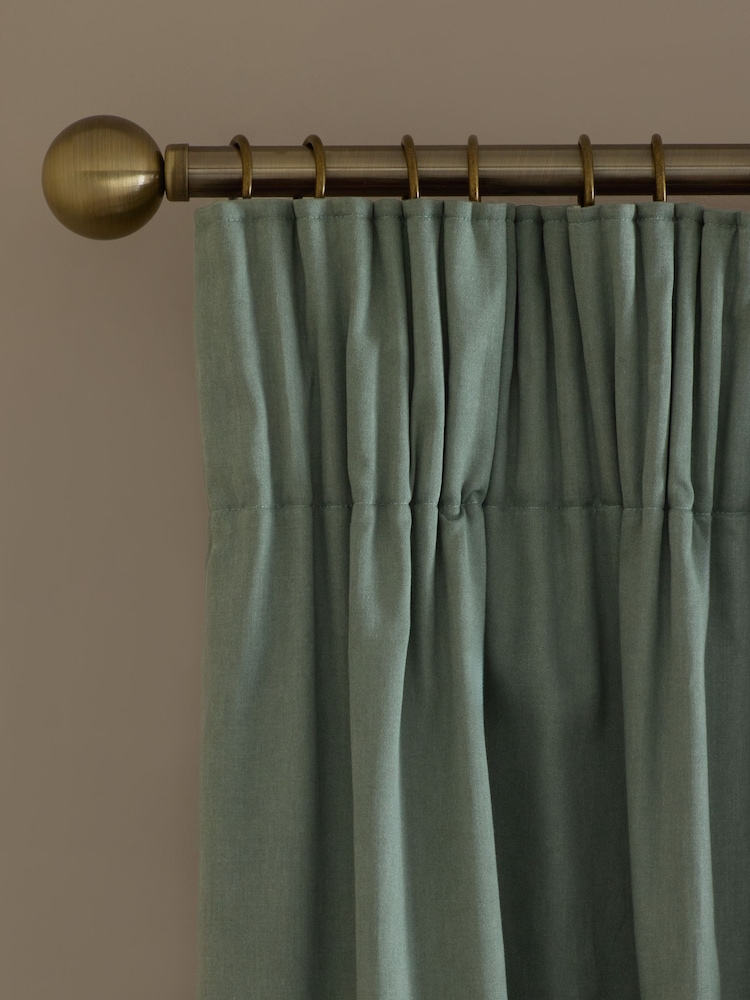 Sage Green Premium Cotton Sateen Blackout Thermal Pencil Pleat Curtains - Image 1 of 5