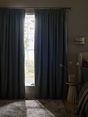 Sage Green Premium Cotton Sateen Blackout Thermal Pencil Pleat Curtains - Image 3 of 5