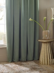 Sage Green Premium Cotton Sateen Blackout Thermal Pencil Pleat Curtains - Image 4 of 5