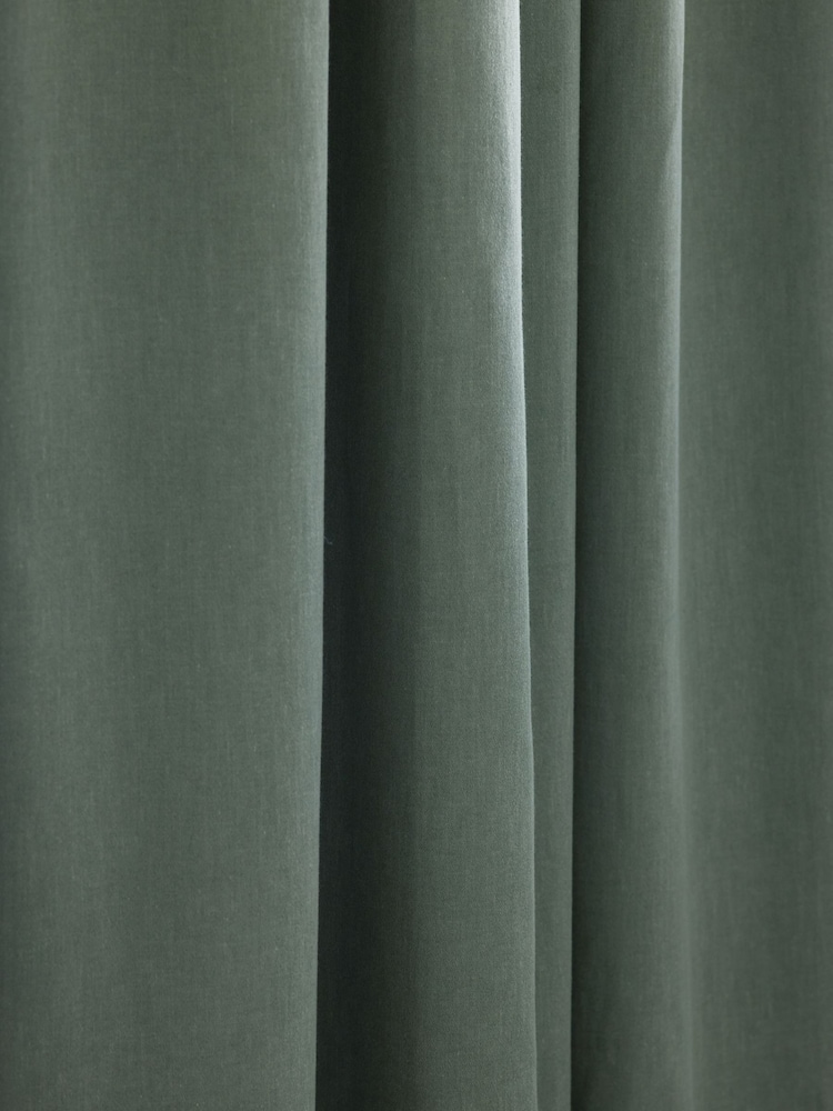 Sage Green Premium Cotton Sateen Blackout Thermal Pencil Pleat Curtains - Image 5 of 5