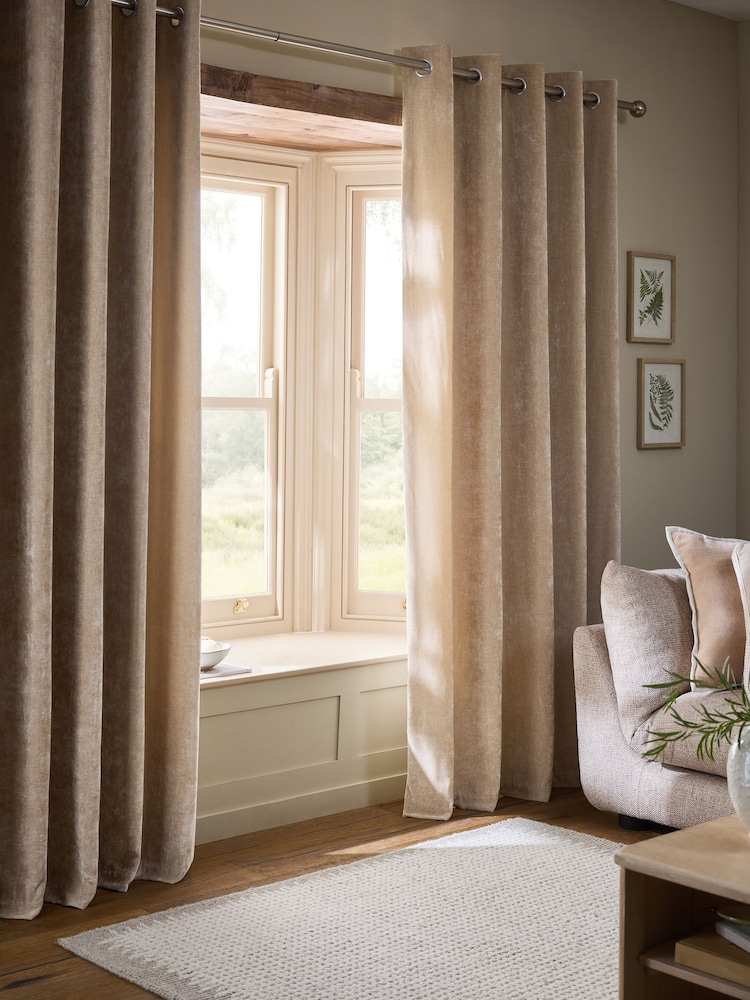 Natural Loxley Chenille Eyelet Lined Curtains - Image 2 of 5 Natural Loxley Chenille Eyelet Lined Curtains - Image 2 of 5