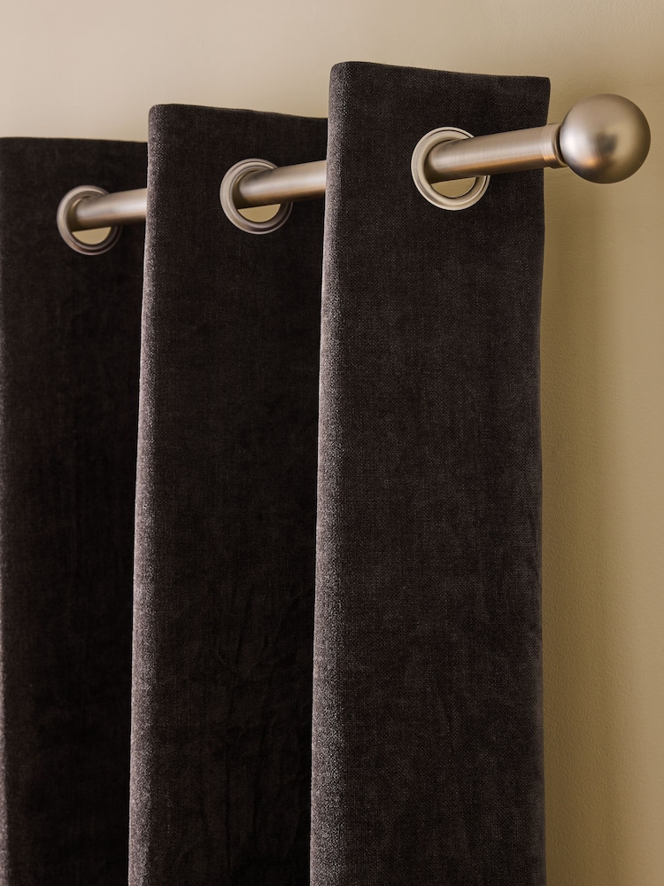 Chocolate Brown Loxley Chenille Eyelet Lined Curtains - Image 1 of 4 Chocolate Brown Loxley Chenille Eyelet Lined Curtains - Image 1 of 4