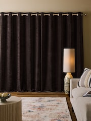 Chocolate Brown Loxley Chenille Eyelet Lined Curtains - Image 3 of 4