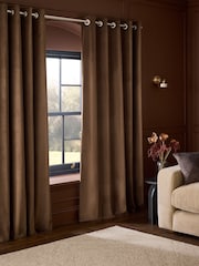 Brown Chocolate Matte Velvet Blackout/Thermal Eyelet Curtains - Image 1 of 5