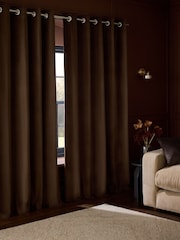 Brown Chocolate Matte Velvet Blackout/Thermal Eyelet Curtains - Image 2 of 5