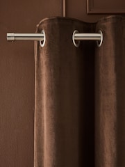 Brown Chocolate Matte Velvet Blackout/Thermal Eyelet Curtains - Image 5 of 5
