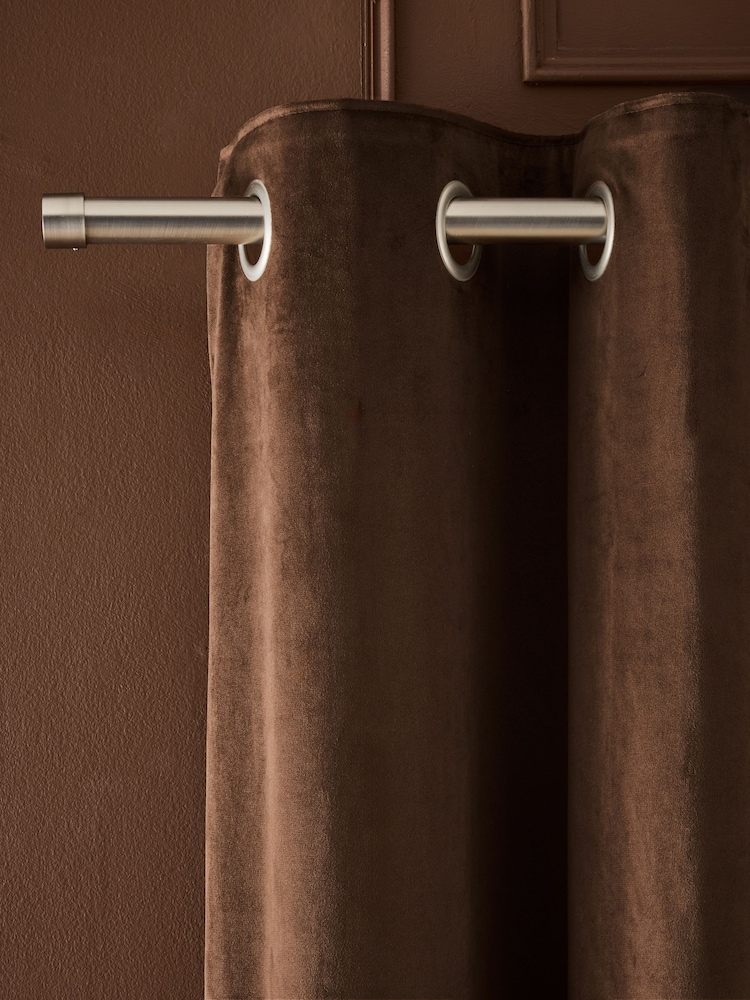 Brown Chocolate Matte Velvet Blackout/Thermal Eyelet Curtains - Image 5 of 5 Brown Chocolate Matte Velvet Blackout/Thermal Eyelet Curtains - Image 5 of 5