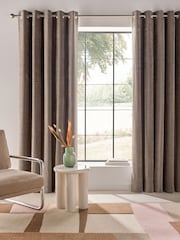 Mink Brown Fine Chenille Blackout/Thermal Eyelet Curtains - Image 1 of 5