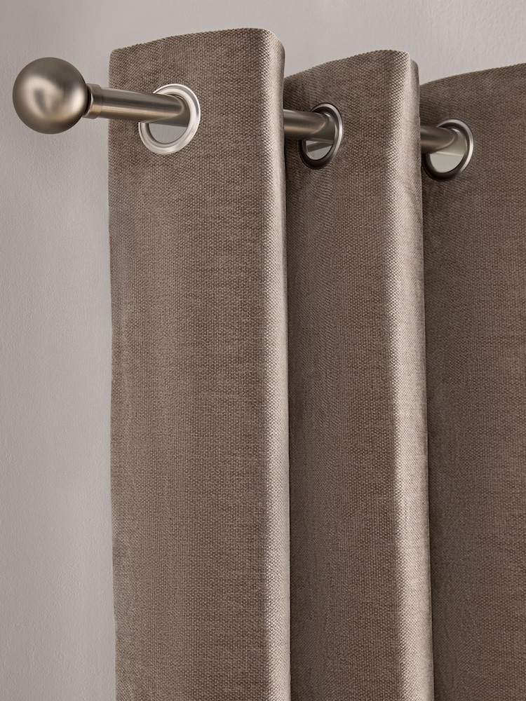 Mink Brown Fine Chenille Blackout/Thermal Eyelet Curtains - Image 5 of 5