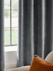Blue Fine Chenille Blackout/Thermal Eyelet Curtains - Image 3 of 5