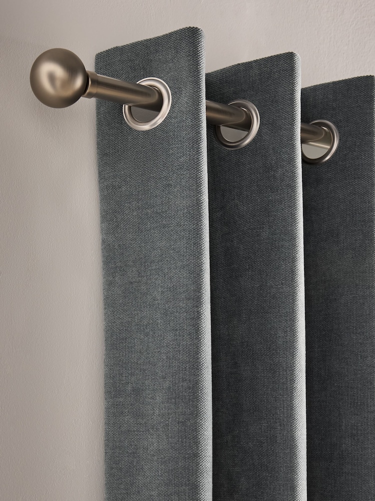 Blue Fine Chenille Blackout/Thermal Eyelet Curtains - Image 5 of 5
