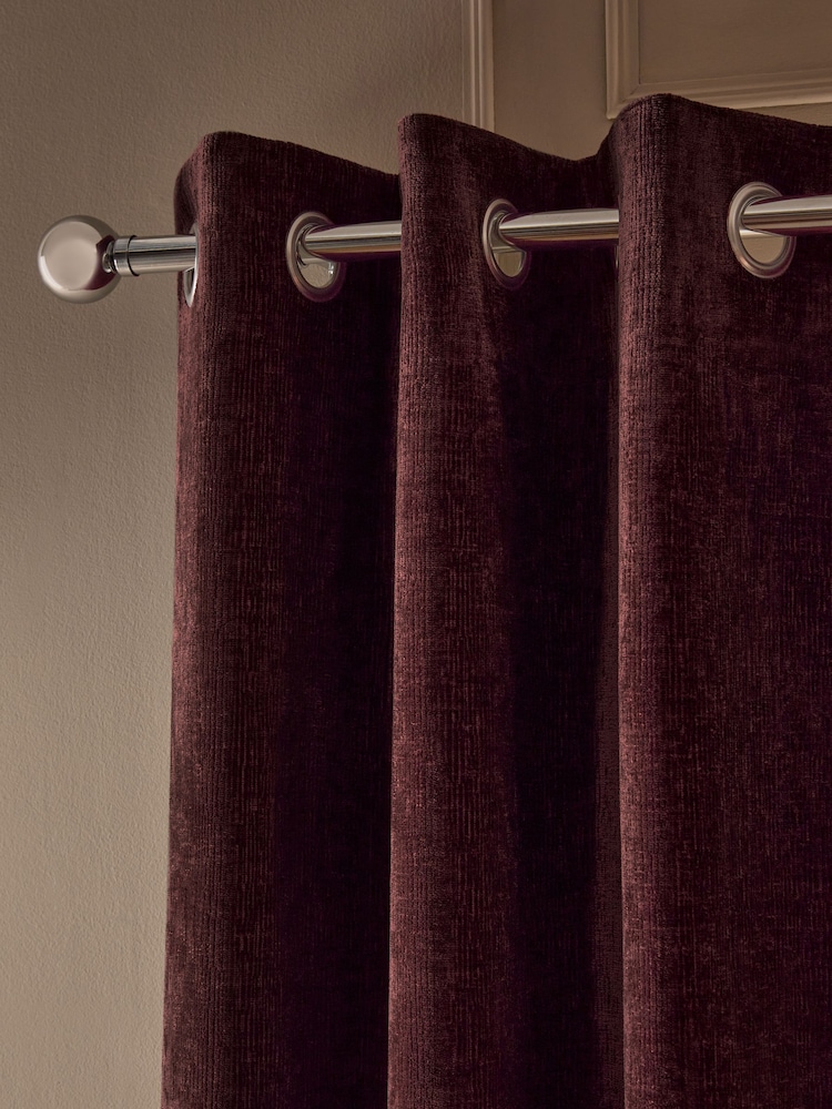 Burgundy Red Blackout/Thermal Plush Chenille Eyelet Curtains - Image 1 of 5 Burgundy Red Blackout/Thermal Plush Chenille Eyelet Curtains - Image 1 of 5