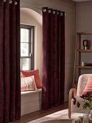Burgundy Red Blackout/Thermal Plush Chenille Eyelet Curtains - Image 2 of 5